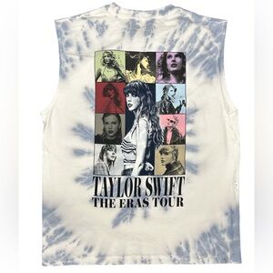 Official Taylor Swift the Eras Tour blue white tie dye muscle graphic tank NWT L